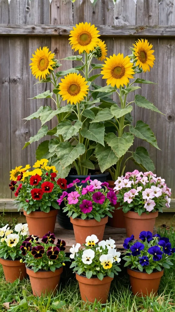 12 Pots in Flower Beds Landscaping Ideas - 1. Layered Heights for Visual Interest 1