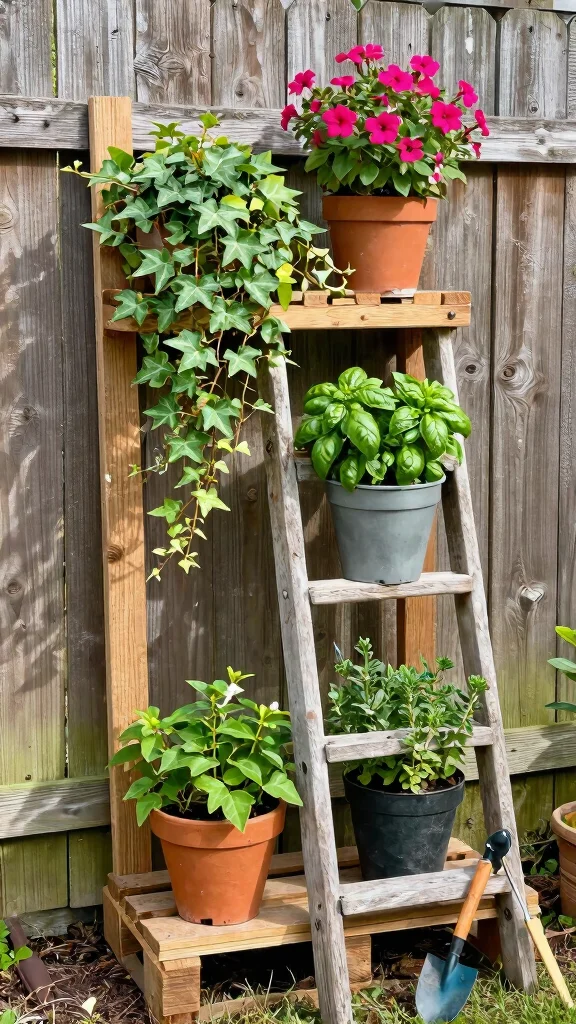 12 Pots in Flower Beds Landscaping Ideas - 2. Vertical Garden Charm 1