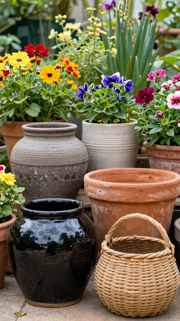 12 Pots in Flower Beds Landscaping Ideas - 9. Pot Designs with Textures 1