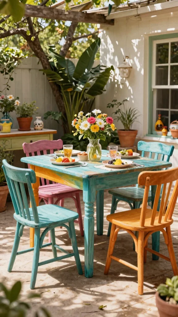 12 Retro Patio Furniture Ideas for Nostalgic Charm - 10. Revamped Vintage Furniture 1
