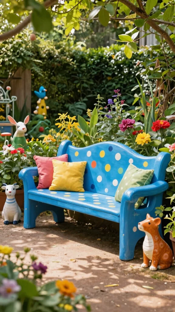 12 Retro Patio Furniture Ideas for Nostalgic Charm - 6. Funky Garden Benches 1