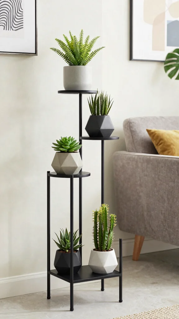12 Tiered Plant Stand Ideas for Layered Beauty - 2. Minimalist Metal Stand 1