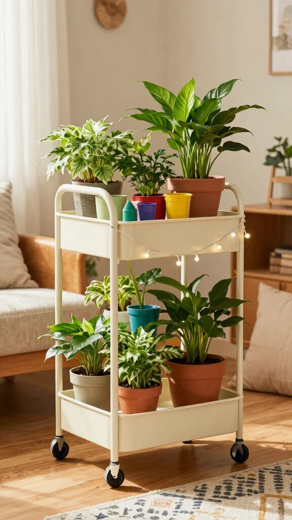 12 Tiered Plant Stand Ideas for Layered Beauty - 7. Tiered Plant Carts for Mobility 1