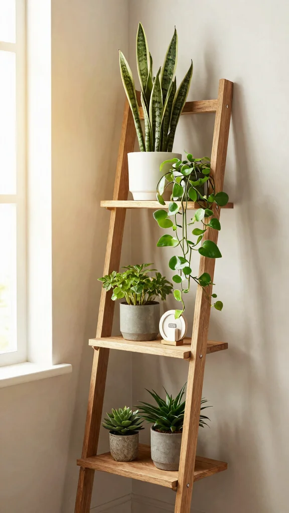 12 Window Plant Stand Ideas for Sunny Spots - 1. Ladder Shelf for Vertical Appeal 1