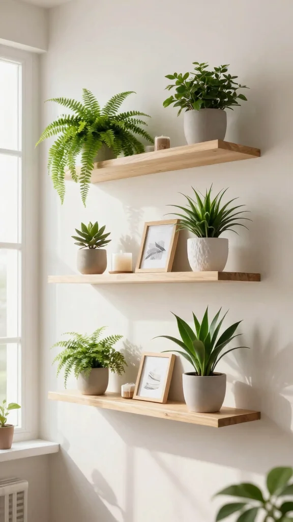 12 Window Plant Stand Ideas for Sunny Spots - 2. Floating Shelves for an Airy Feel 1