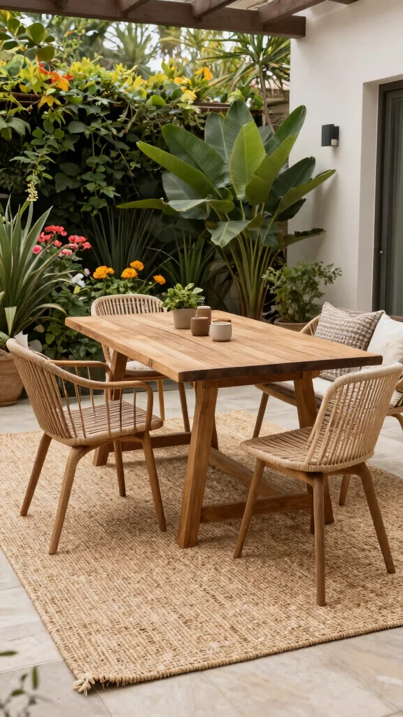 13 Backyard Patio Furniture Ideas for Entertaining - 11. Natural Fiber Rugs 1