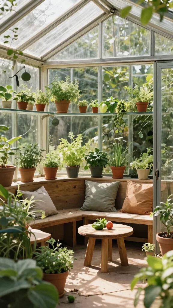 13 Backyard Patio Furniture Ideas for Entertaining - 13. Greenhouse-Inspired Outdoor Space 1