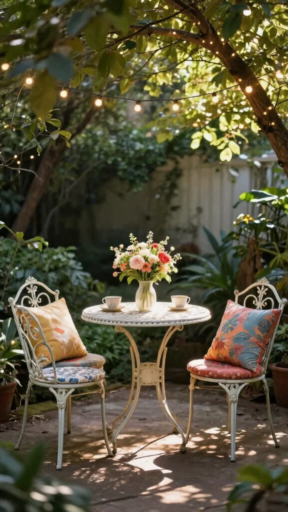 13 Backyard Patio Furniture Ideas for Entertaining - 4. Vintage Metal Bistro Set 1