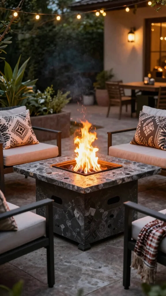 13 Backyard Patio Furniture Ideas for Entertaining - 7. Eco-Conscious Fire Pit Table 1