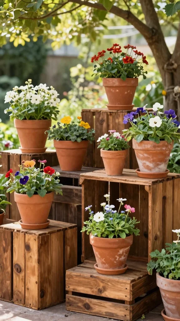 13 Clay Flower Pots Ideas Classic Natural - 10. Terracotta and Wood Combo 1