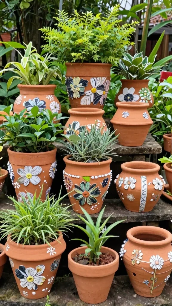 13 Clay Flower Pots Ideas Classic Natural - 13. Upcycled Clay Flower Pots 1