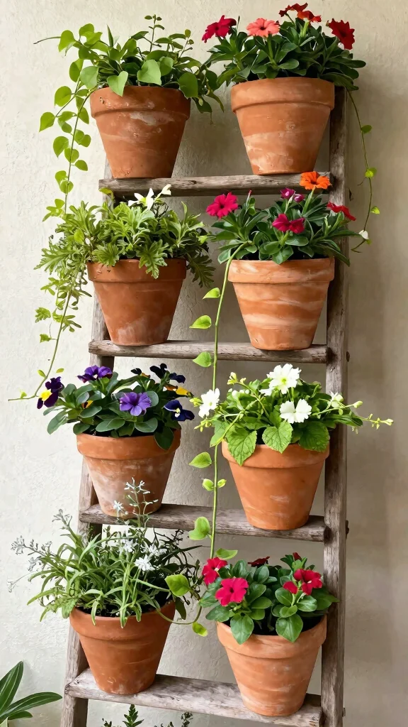 13 Clay Flower Pots Ideas Classic Natural - 3. Vertical Garden Arrangement 1