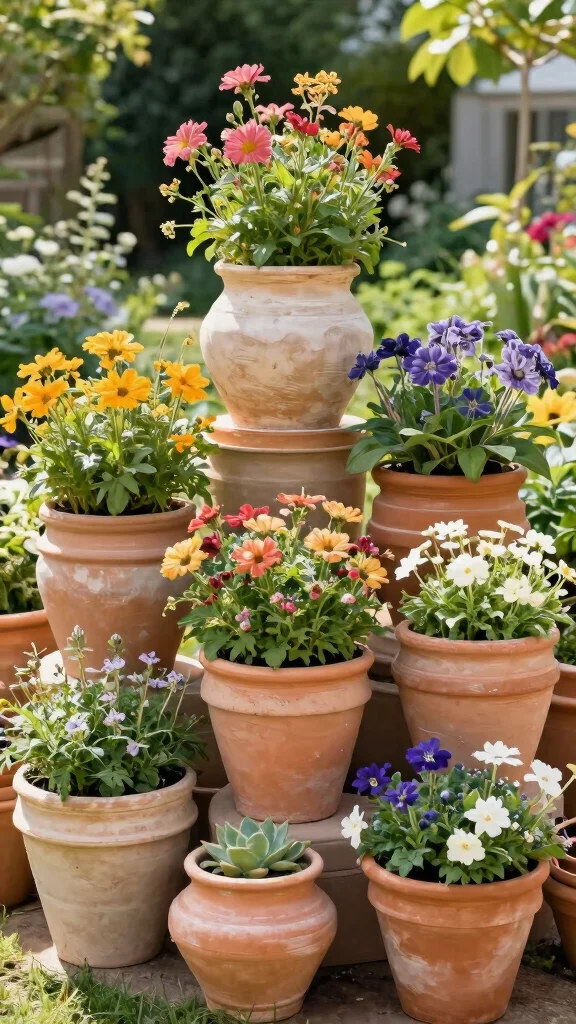 13 Clay Flower Pots Ideas Classic Natural - 4. Clay Pot Stacking 1