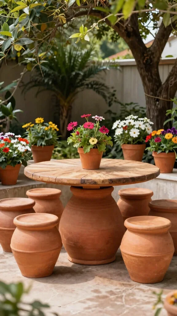 13 Clay Flower Pots Ideas Classic Natural - 9. Functional Clay Pot Furniture 1