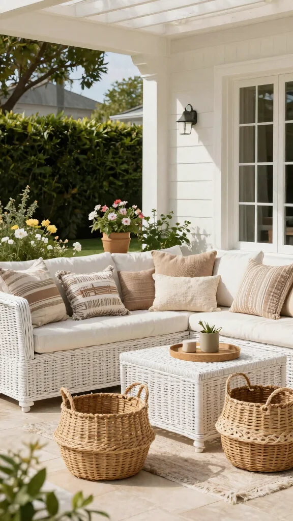 13 Elegant White Wicker Patio Furniture Ideas for Eco-Friendly Gardens - 13. Sustainable Accessories 1