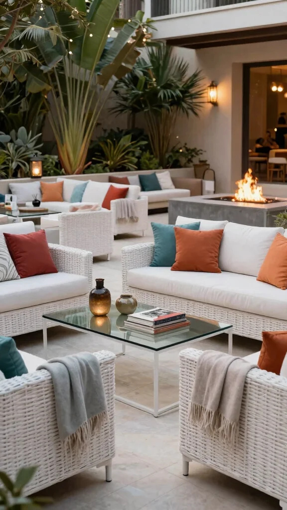 13 Elegant White Wicker Patio Furniture Ideas for Eco-Friendly Gardens - 3. Chic Lounge Area 1