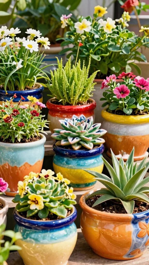 13 Elegant and Durable Ceramic Flower Pot Ideas for Urban Gardening - 3. Brighten Up with Colorful Glazed Pots 1