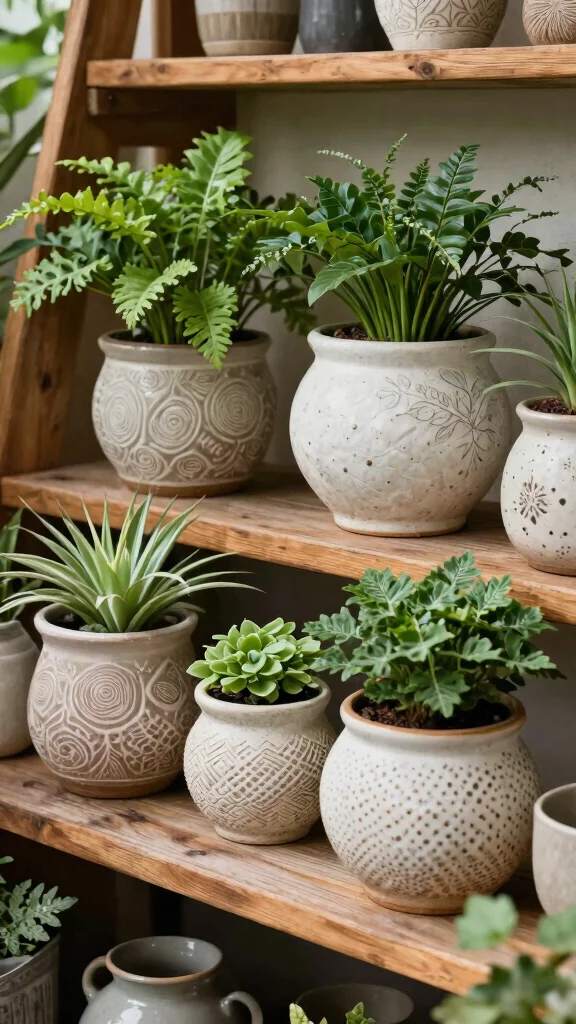 13 Elegant and Durable Ceramic Flower Pot Ideas for Urban Gardening - 5. Elegant Textured Pottery 1