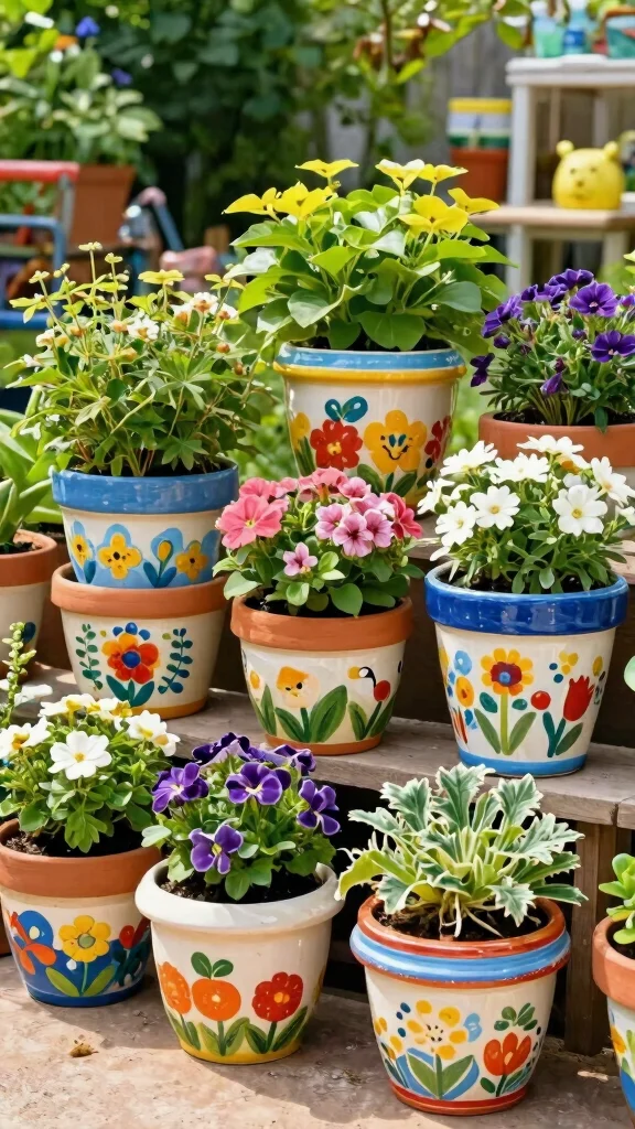 13 Elegant and Durable Ceramic Flower Pot Ideas for Urban Gardening - 6. Artsy Hand-Painted Designs 1
