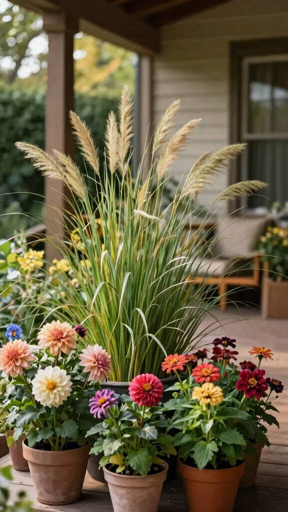 13 Fall Flower Pots Front Porches Ideas - 10. Ornamental Grasses in Pots 1