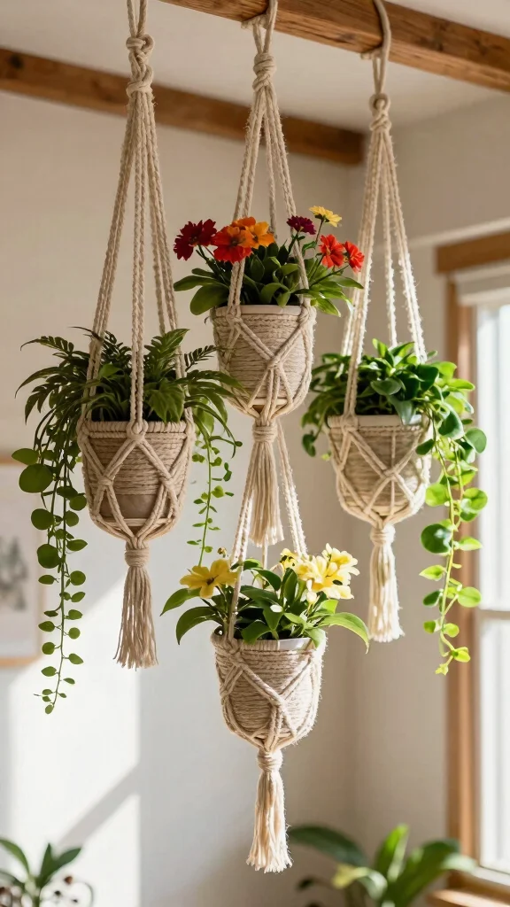 13 Hanging Flower Pots Ideas for Vertical Gardens - 1. Macramé Masterpieces 1