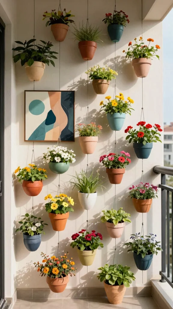 13 Hanging Flower Pots Ideas for Vertical Gardens - 12. Artistic Hanging Displays 1