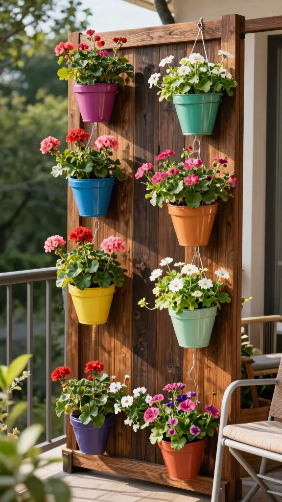 13 Hanging Flower Pots Ideas for Vertical Gardens - 2. Vertical Wooden Frames 1