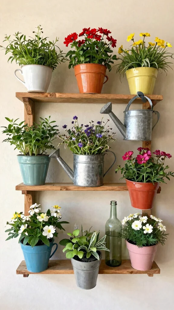 13 Hanging Flower Pots Ideas for Vertical Gardens - 3. Repurposed Items 1