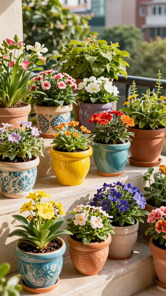 13 Hanging Flower Pots Ideas for Vertical Gardens - 5. Colorful Ceramic Pots 1