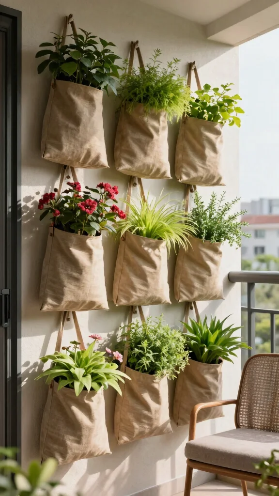 13 Hanging Flower Pots Ideas for Vertical Gardens - 6. Hanging Garden Bags 1