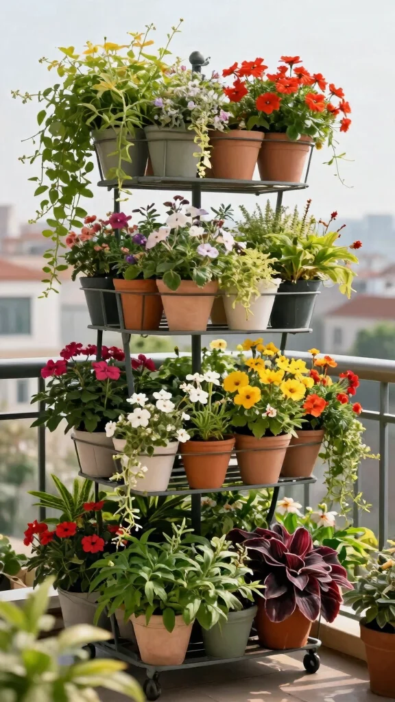 13 Hanging Flower Pots Ideas for Vertical Gardens - 7. Terraced Hanging Pots 1
