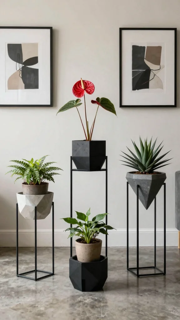 13 Large Plant Stand Ideas: Statement Pieces for Small Spaces - 3. Geometric Plant Stands 1