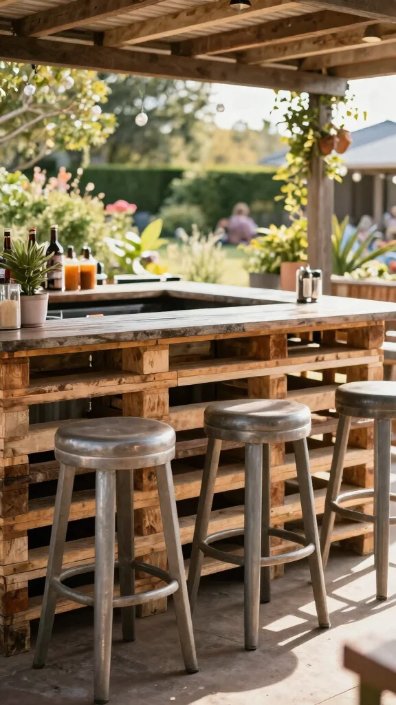13 Pallet Patio Furniture Ideas on a Budget - 12. Pallet Outdoor Bar Stools 1