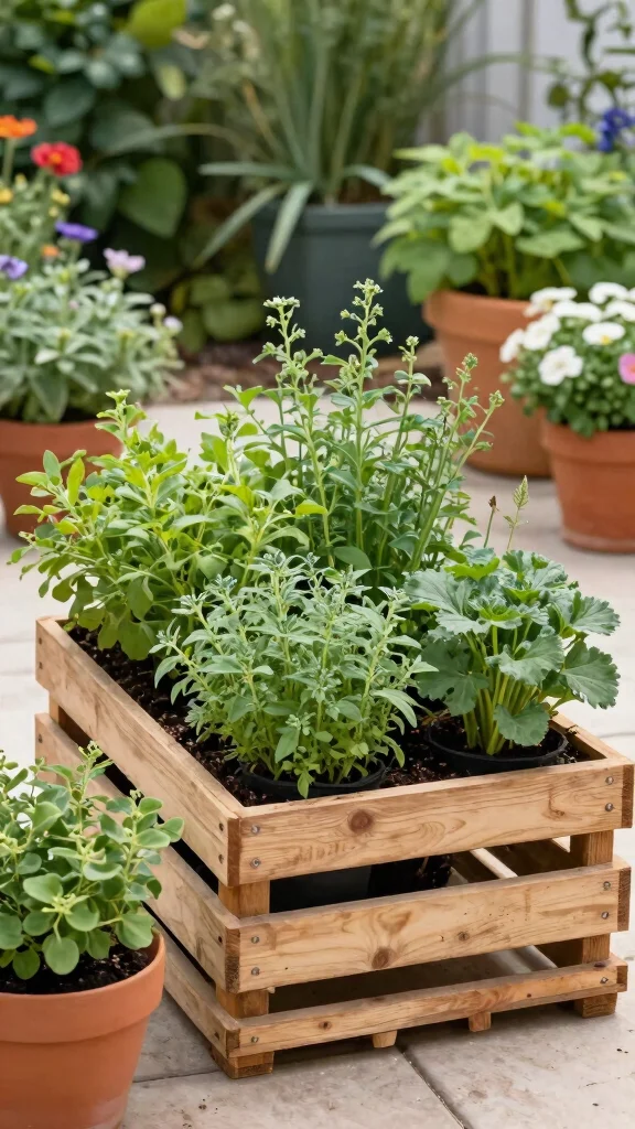13 Pallet Patio Furniture Ideas on a Budget - 13. Pallet Herb Garden 1