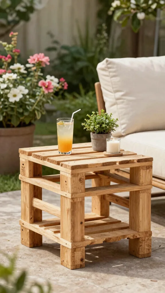 13 Pallet Patio Furniture Ideas on a Budget - 6. Pallet Side Table 1