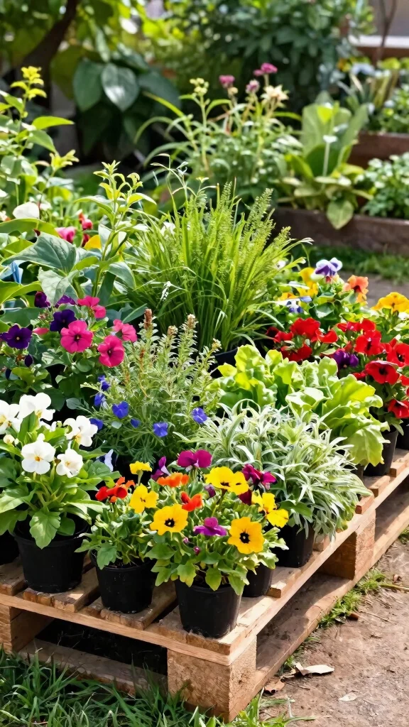 13 Pallet Plant Stand Ideas Recycled DIY - 11. Pallet Container Garden 1