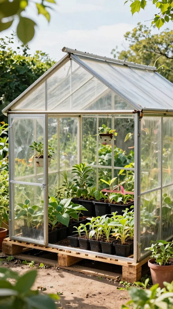 13 Pallet Plant Stand Ideas Recycled DIY - 12. Pallet Greenhouse 1