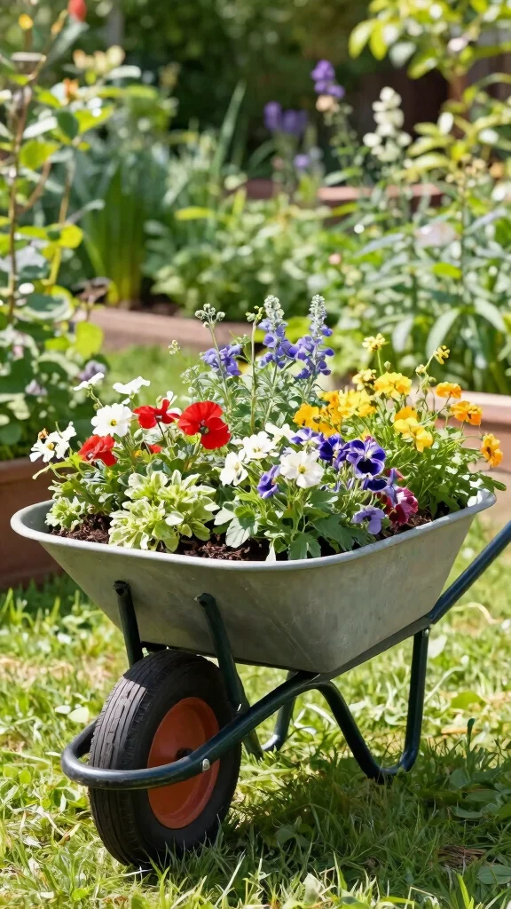 13 Pallet Plant Stand Ideas Recycled DIY - 13. Pallet Planter Wheelbarrow 1