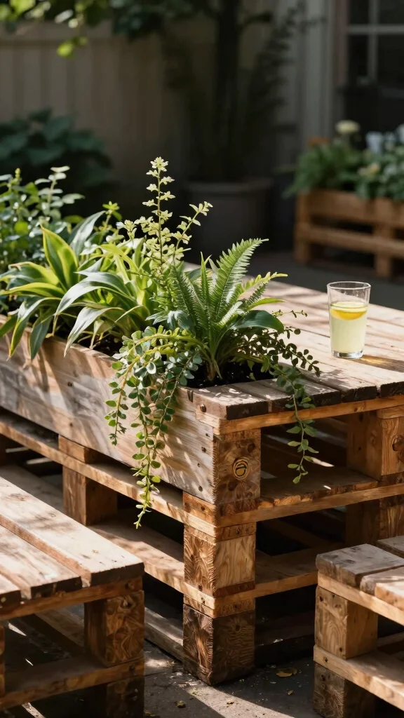 13 Pallet Plant Stand Ideas Recycled DIY - 5. Rustic Pallet Table Planter 1