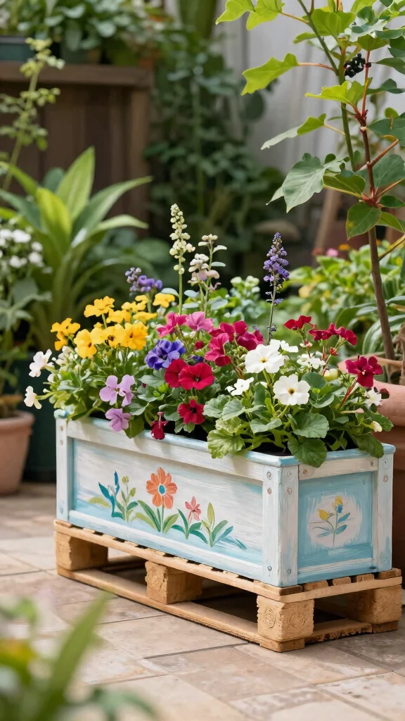 13 Pallet Plant Stand Ideas Recycled DIY - 8. Pallet Flower Box 1