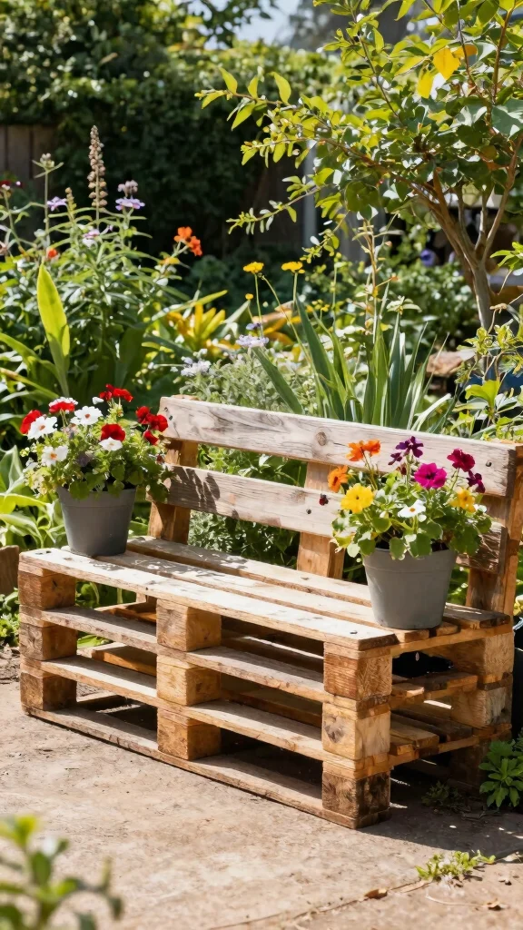 13 Pallet Plant Stand Ideas Recycled DIY - 9. Pallet Garden Bench with Planters 1