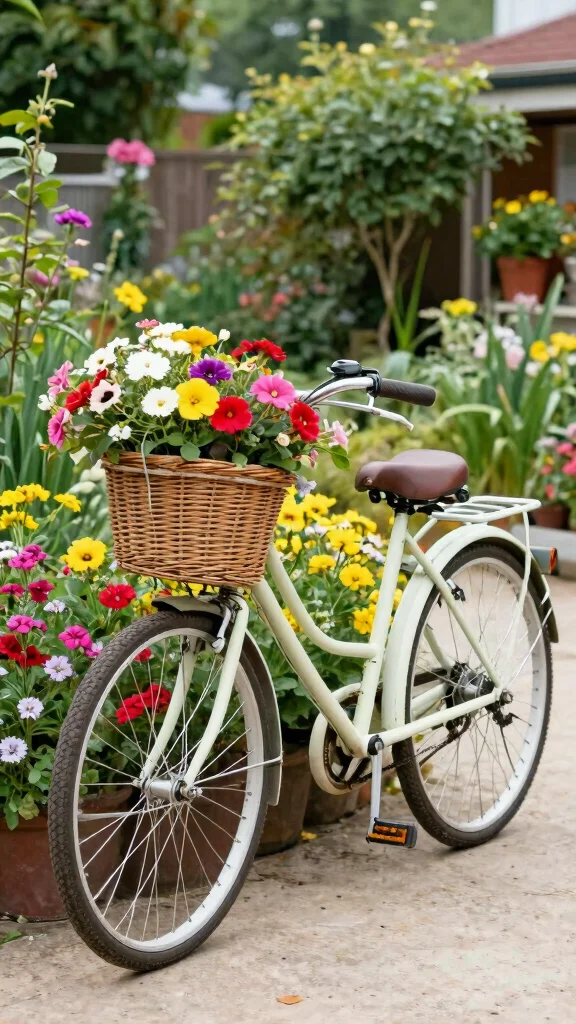 13 Patio Furniture Makeover Ideas Transform - 10. Upcycled Bicycle as Decor 1