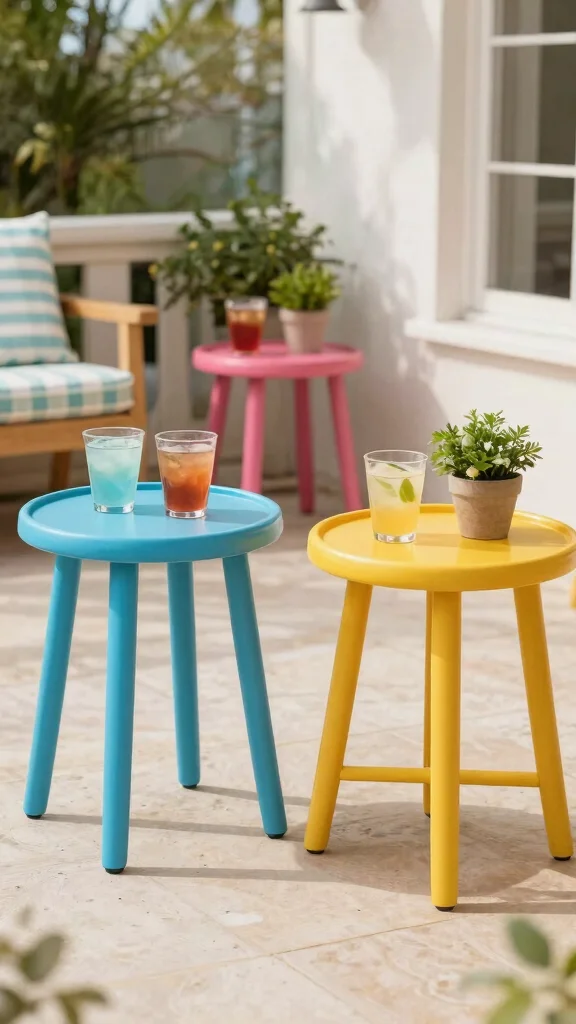 13 Patio Furniture Makeover Ideas Transform - 11. Brightly Painted Side Tables 1