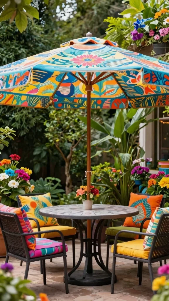 13 Patio Furniture Makeover Ideas Transform - 8. Painted Outdoor Umbrellas 1