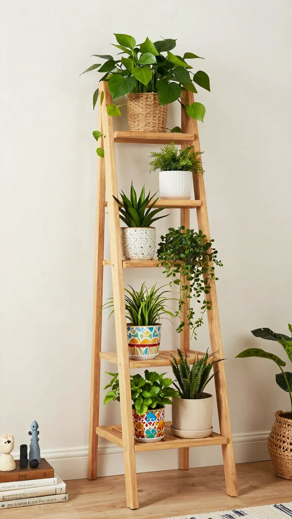 13 Plant Stand Ideas Indoor Versatile - 4. Ladder Plant Stand 1