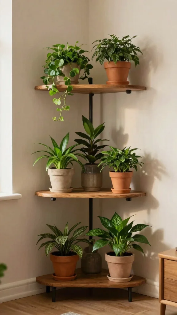 13 Plant Stand Ideas Indoor Versatile - 6. Corner Shelves for Plants 1