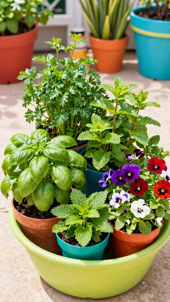 13 Summer Flower Pots Ideas for Bright Blooms - 11. Container Gardening with Herbs 1