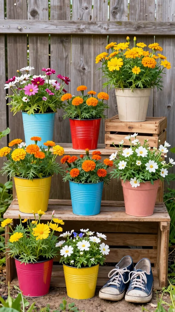 13 Summer Flower Pots Ideas for Bright Blooms - 4. Upcycled Container Garden 1