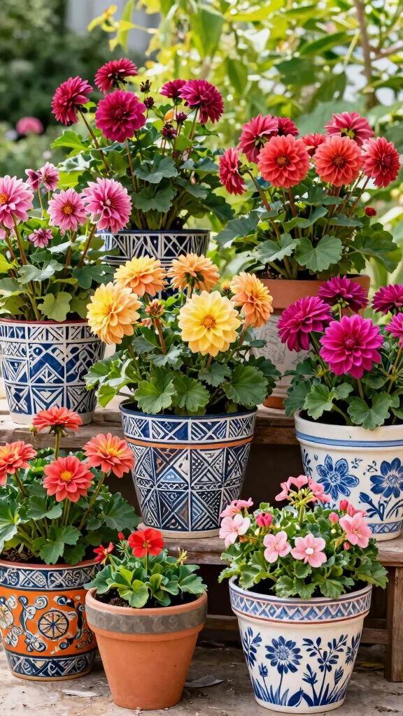 13 Summer Flower Pots Ideas for Bright Blooms - 7. Bold Patterns and Textures 1