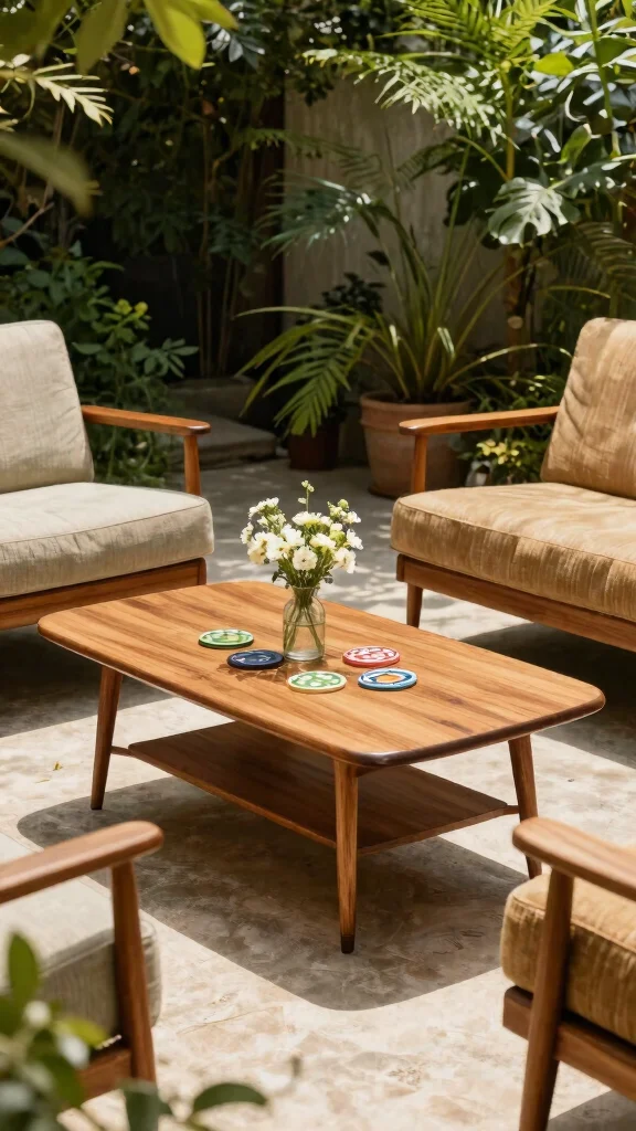 13 Vintage Patio Furniture Ideas for Retro Vibes - 10. Mid-Century Coffee Tables 1